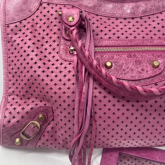 BALENCIAGA Purple Pink Perforated Fuchsia Leather GIANT GOLD HW MINI CITY BAG - Picture 13 of 15